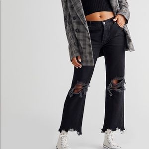Free People Maggie Mid-Rise Ripped Black Jeans